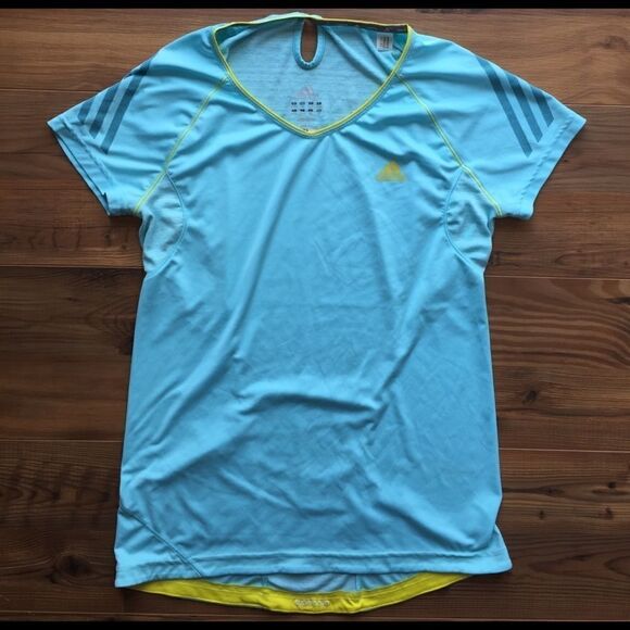 Adidas women's Blue and yellow Climalite T shirt S - Picture 1 of 6